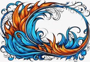 Blue and orange flame that has a half square thin line border. Make it as small as possible. The tattoo should be the size of a half dollar coin. tattoo idea