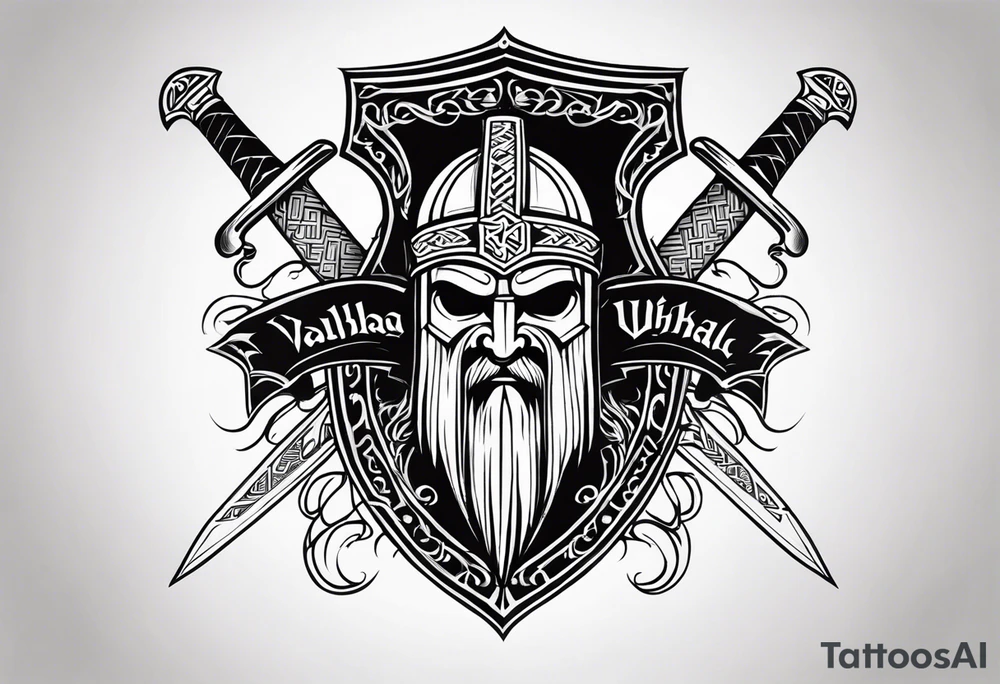 Valhalla viking gods shield hatchet sword tattoo idea