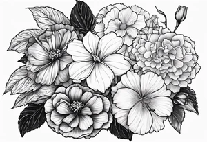 Begonia flower, hydrangeas, marigolds, gerber daisies, rose, lily tattoo idea