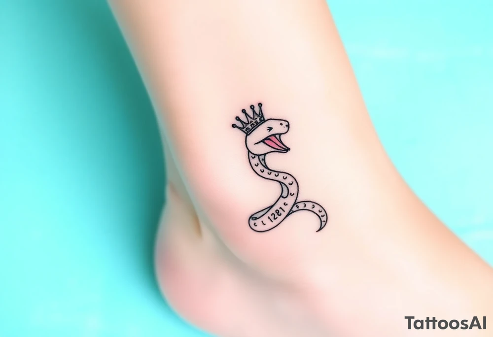 I want a small simple silhouette lines black and white wrist princess like girl snake tattoo that has number 12821 on its body along and also I want it to represent feminine energy crown queen Cycle tattoo idea