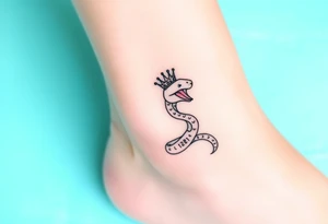 I want a small simple silhouette lines black and white wrist princess like girl snake tattoo that has number 12821 on its body along and also I want it to represent feminine energy crown queen Cycle tattoo idea