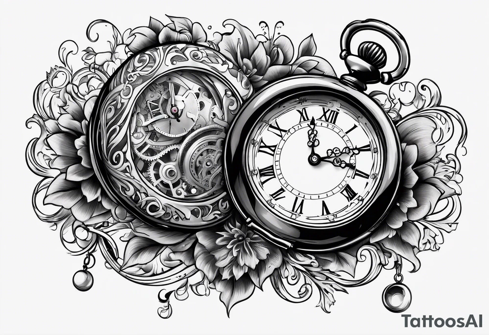 Old school pocket watch exploded showing inner mechanism tattoo idea