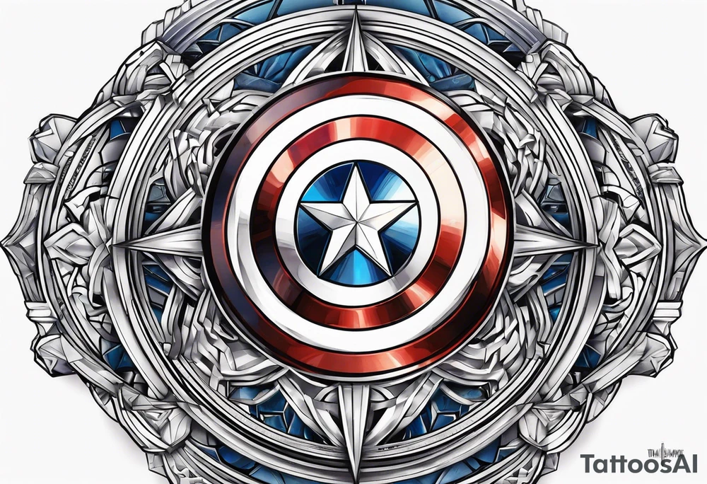 Une épee transperce le bouclier de Captain America tattoo idea