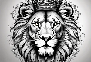 I want a detailed lion with a cross scar over his eye and a crown and the thorns on his head with maybe a little bit of floral work in the crown tattoo idea