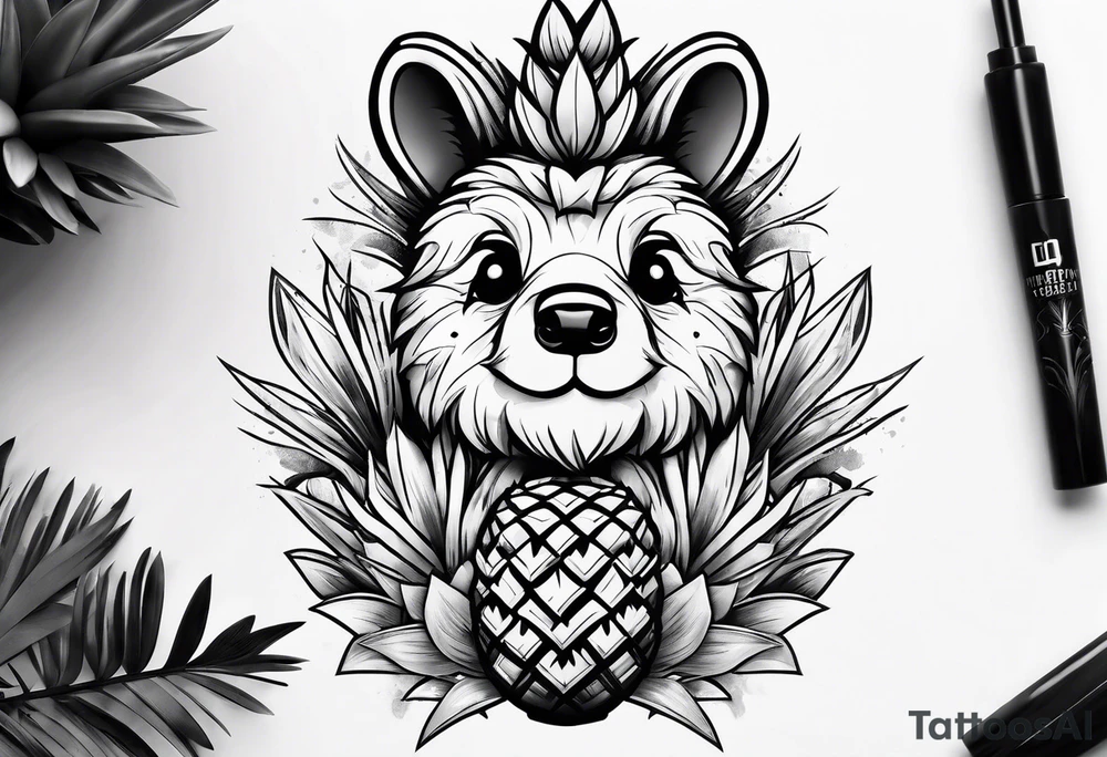 Cute pineapple bear tattoo idea