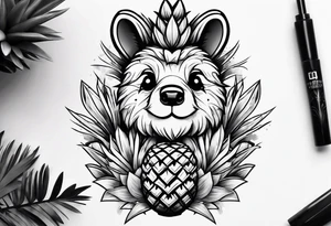 Cute pineapple bear tattoo idea