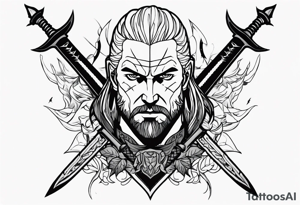 The Witcher 3 tattoo with 2 swords tattoo idea