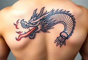 Fierce Japanese dragon breathing fire and ready for battle. tattoo idea