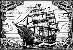 large wooden ship facing right tattoo idea