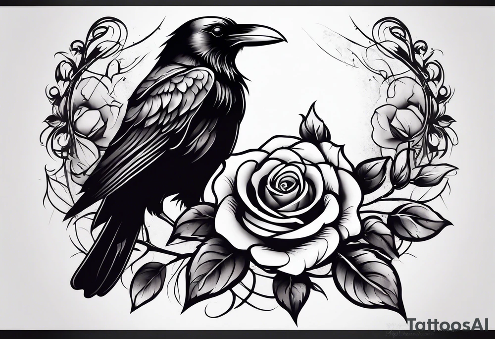 Raven holding  rose   by stem tattoo idea