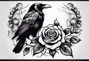 Raven holding  rose   by stem tattoo idea