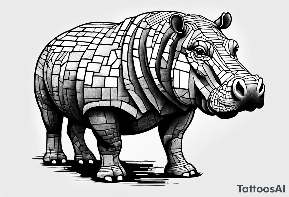 Hippo made out of bricks tattoo idea