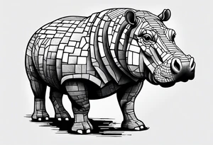Hippo made out of bricks tattoo idea