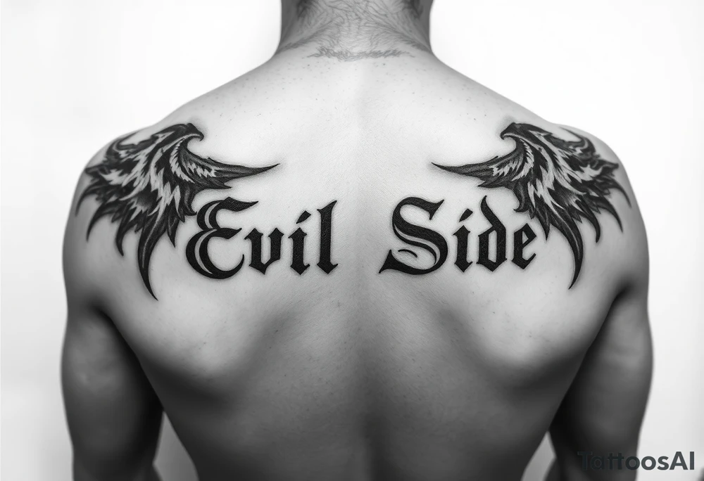 Tattoo saying Evil Side. black and white . Gangsta shaded tattoo idea