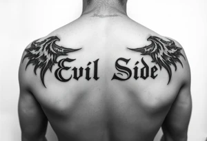 Tattoo saying Evil Side. black and white . Gangsta shaded tattoo idea