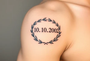 roman numerals (10.10.2002) in laurel crown in an ancient roman styles tattoo idea