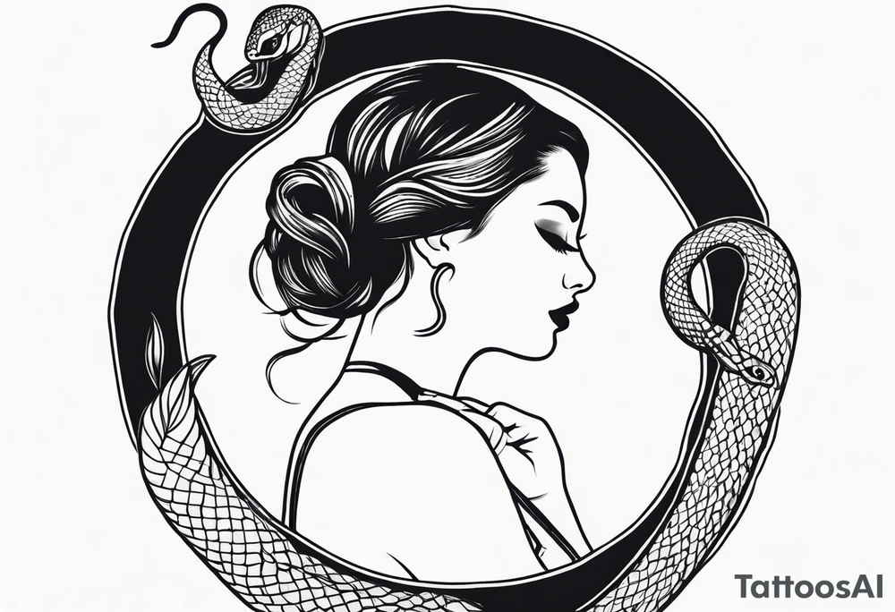 make a snake tattoo with a girl hanging on it tattoo idea