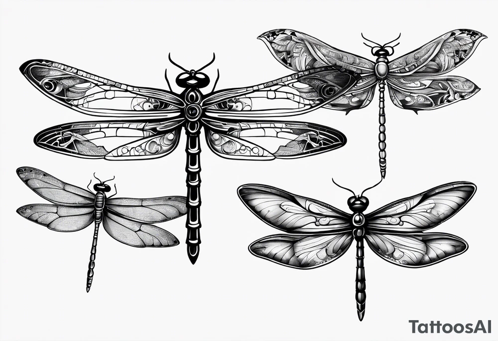 4 dragonflies flying tattoo idea