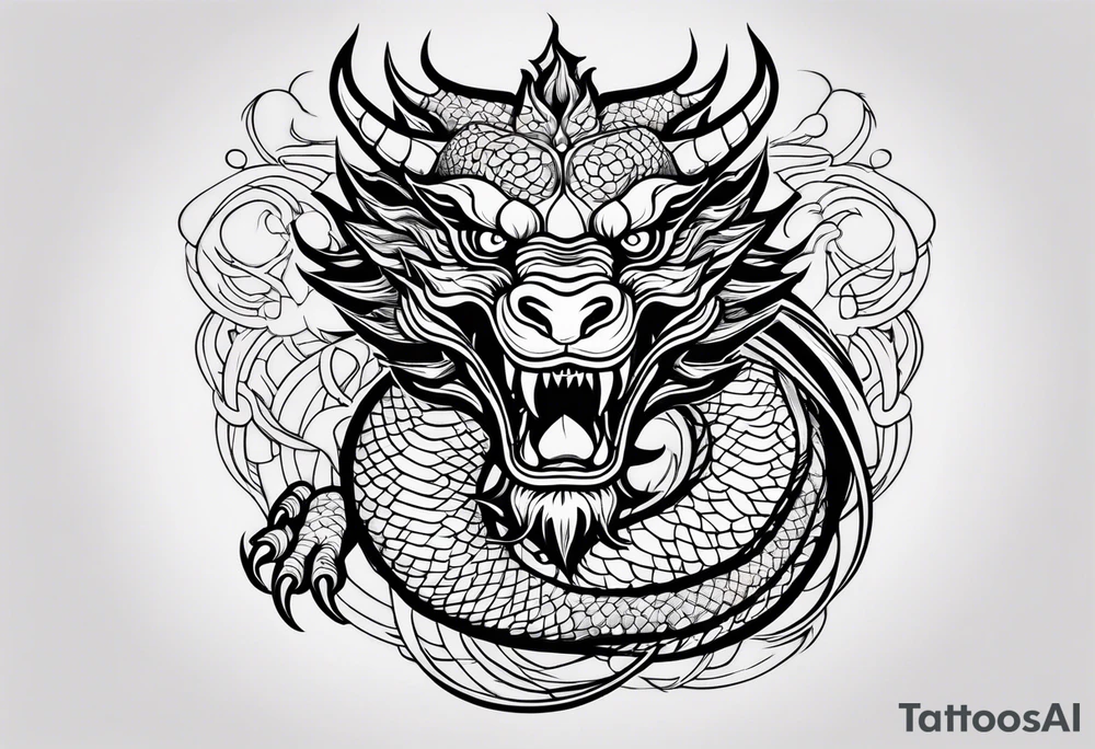 Fierce Chinese dragon black outline with orb tattoo idea