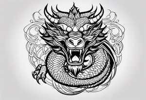 Fierce Chinese dragon black outline with orb tattoo idea