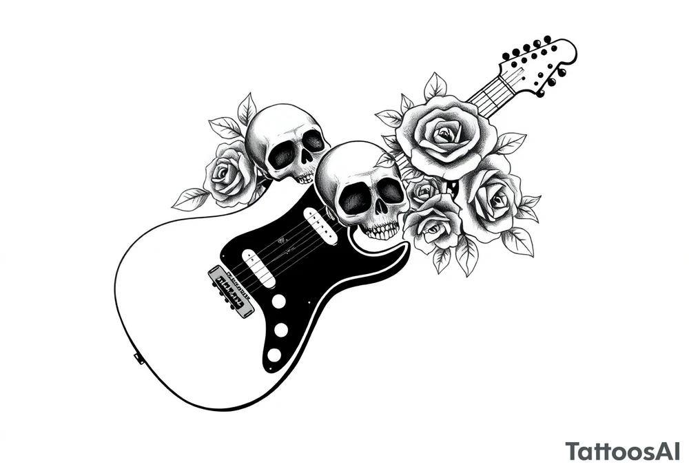 Electric guitar with skulls and roses tattoo idea