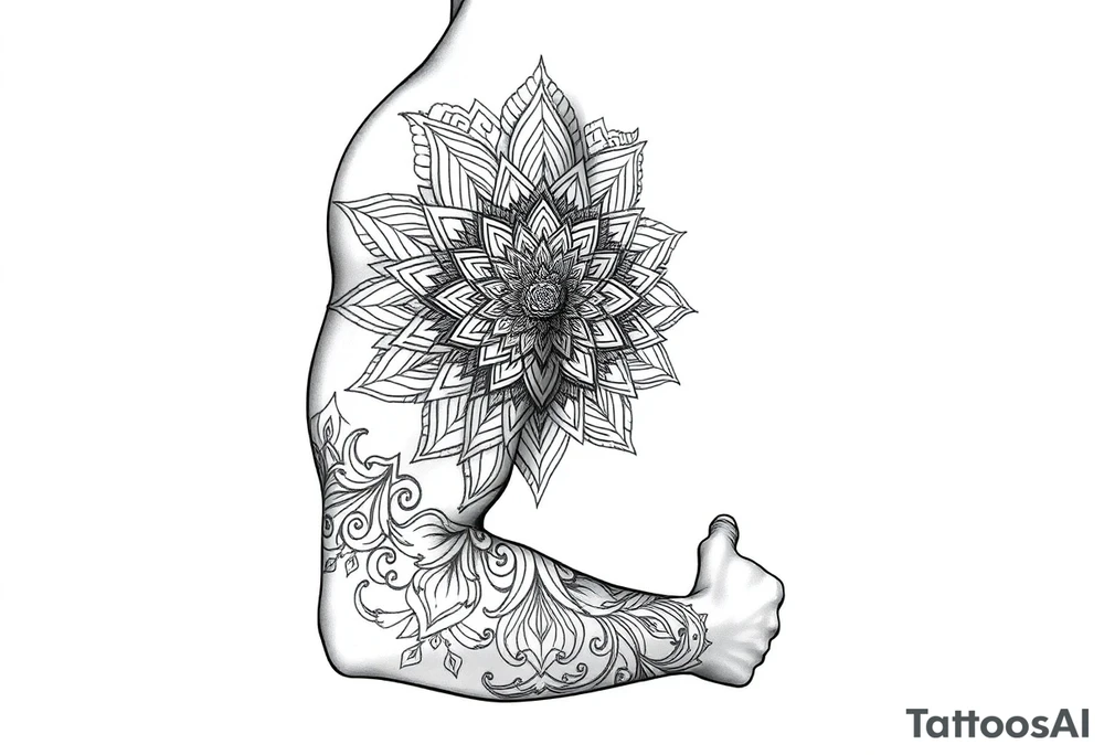 bold line ornamentaali mandala tattoo idea