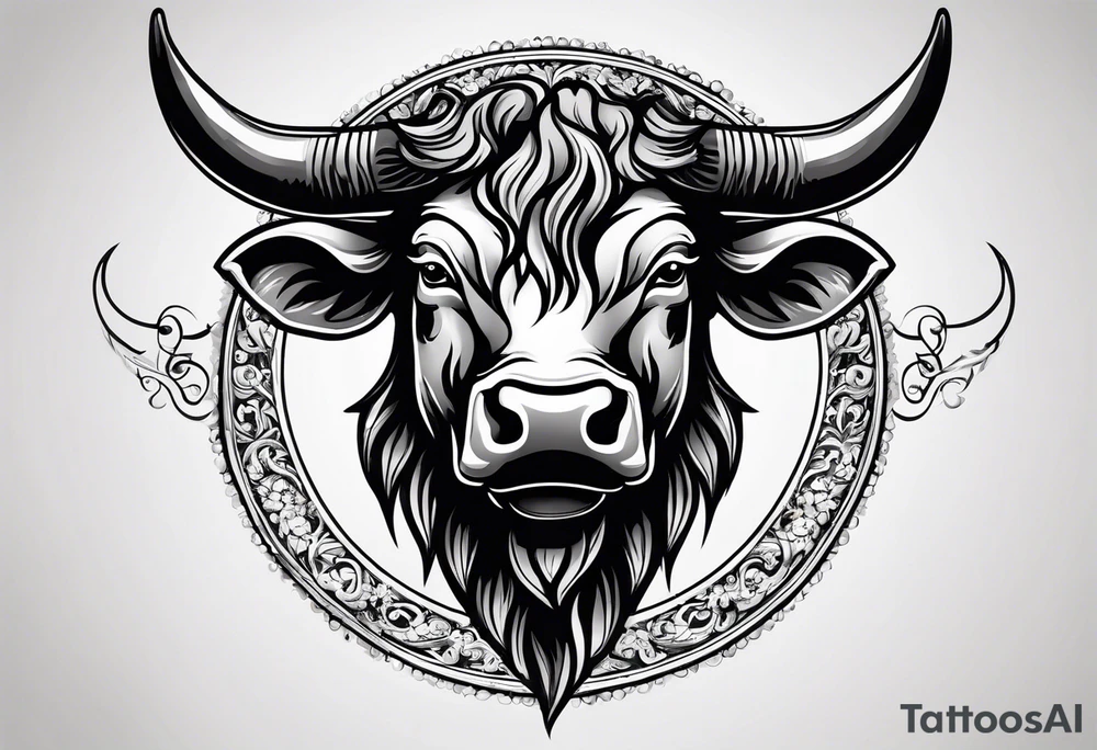 Evil, scary bull with horns tattoo idea