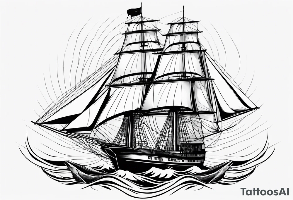 front bow sails. sail in the shape of a maritime lighthouse.phoenix drawn on the sail. tattoo idea