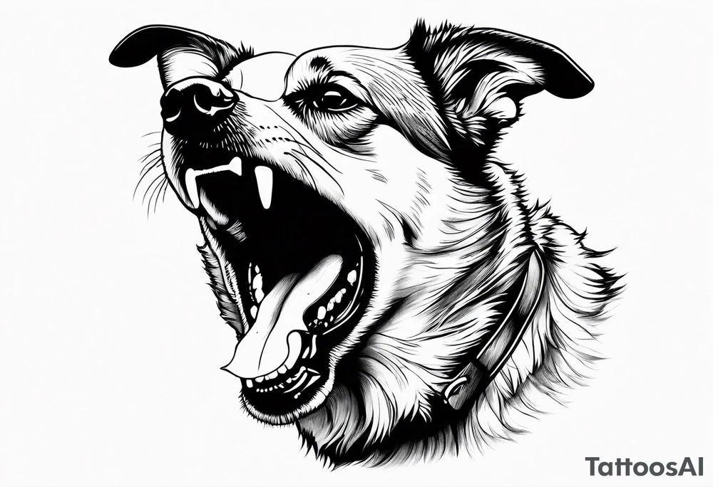 Violent, aggressive dog barking realistic tattoo idea