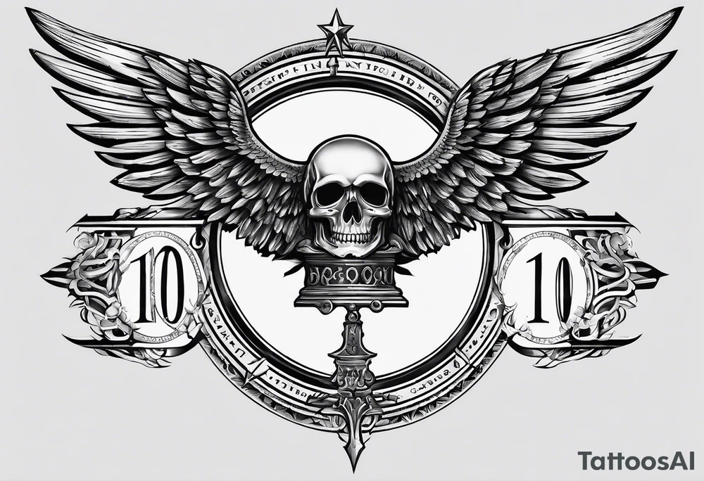 roman numerals vertically with wings either side for the 10th of October 2000 tattoo idea