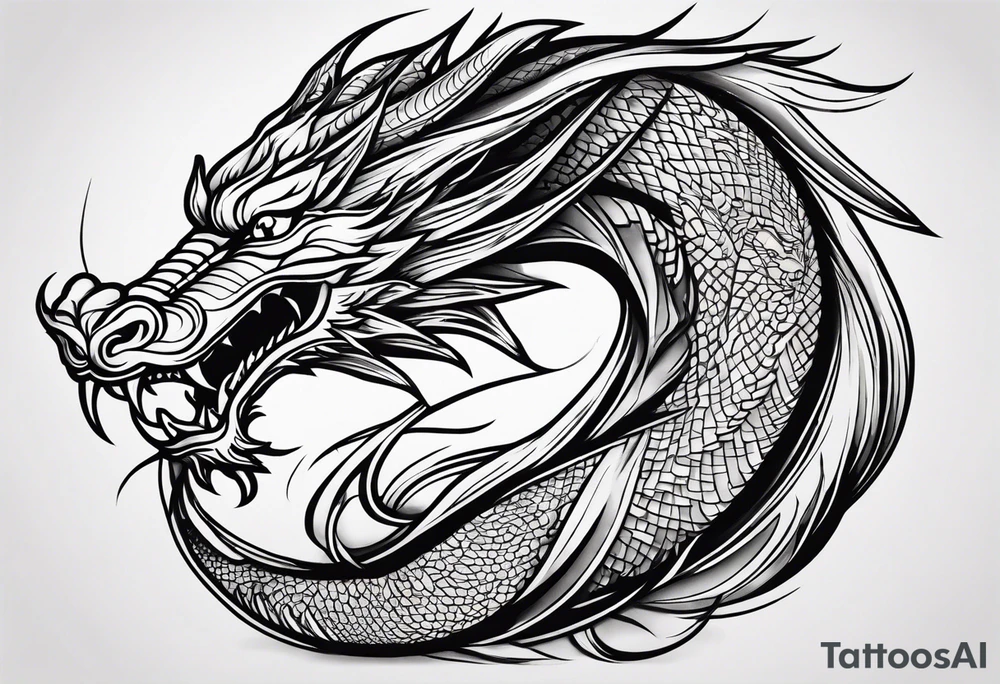 Fierce Chinese dragon black outline tattoo idea