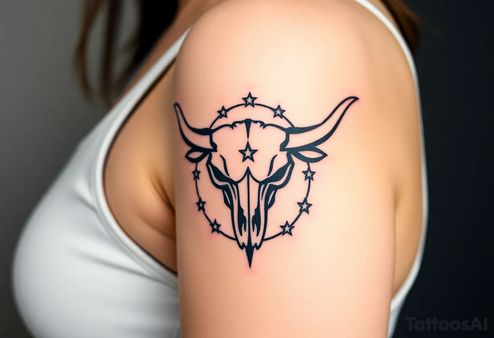 Longhorn skull Texas flag with stars and circling it tattoo idea