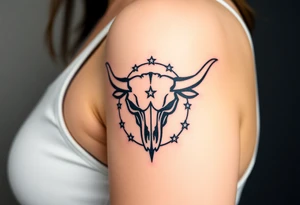 Longhorn skull Texas flag with stars and circling it tattoo idea