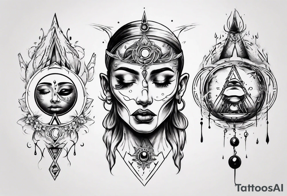 face with two eyes closed and third eye open tattoo idea