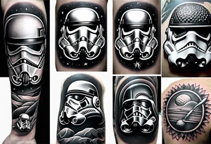 An upper sleeve shoulder tattoo that combines a love for Star Wars and a love for Golf tattoo idea