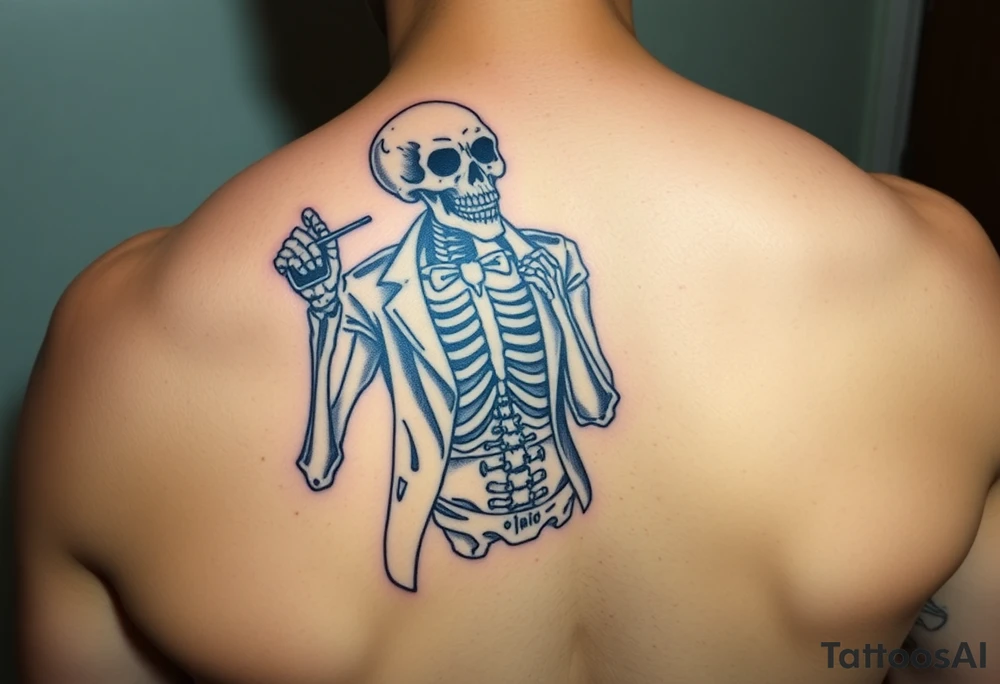 evil skeleton in clothes getting drunk tattoo idea