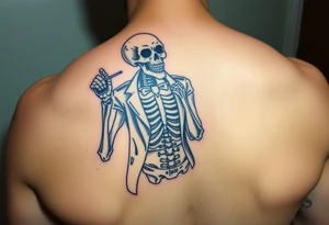 evil skeleton in clothes getting drunk tattoo idea