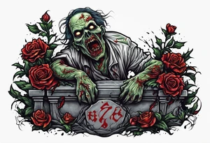 Zombie crawling out of grave. 
MIW Reincarnate written on gravestone tattoo idea