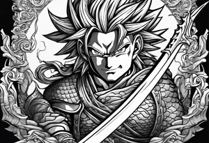 Future trunks sword with shenron spiraling around it tattoo idea