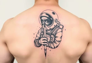 A spaceman junkie with a needle tattoo idea