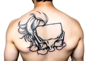 A melting lunchbox with long flowing hair tattoo idea