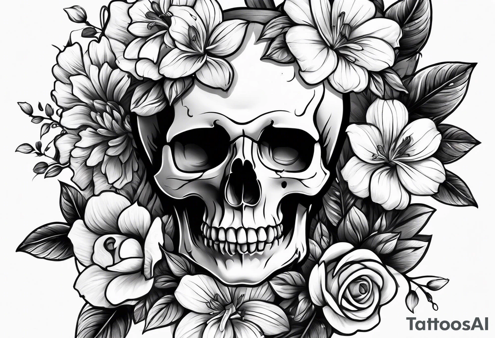 Skull  flowers tattoo idea