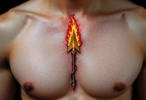 A fire arrow with a golden tip and a trail of red and orange flames, symbolizing unstoppable energy. tattoo idea