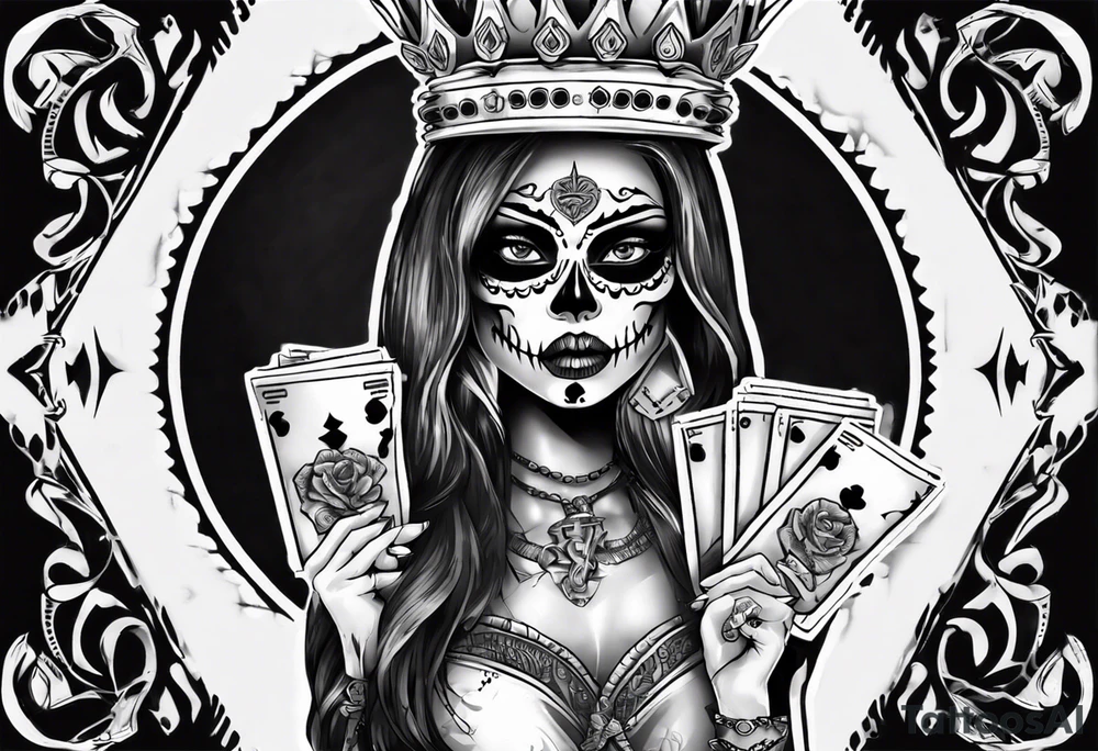 santa la muerta with money and crown
on the card tattoo idea