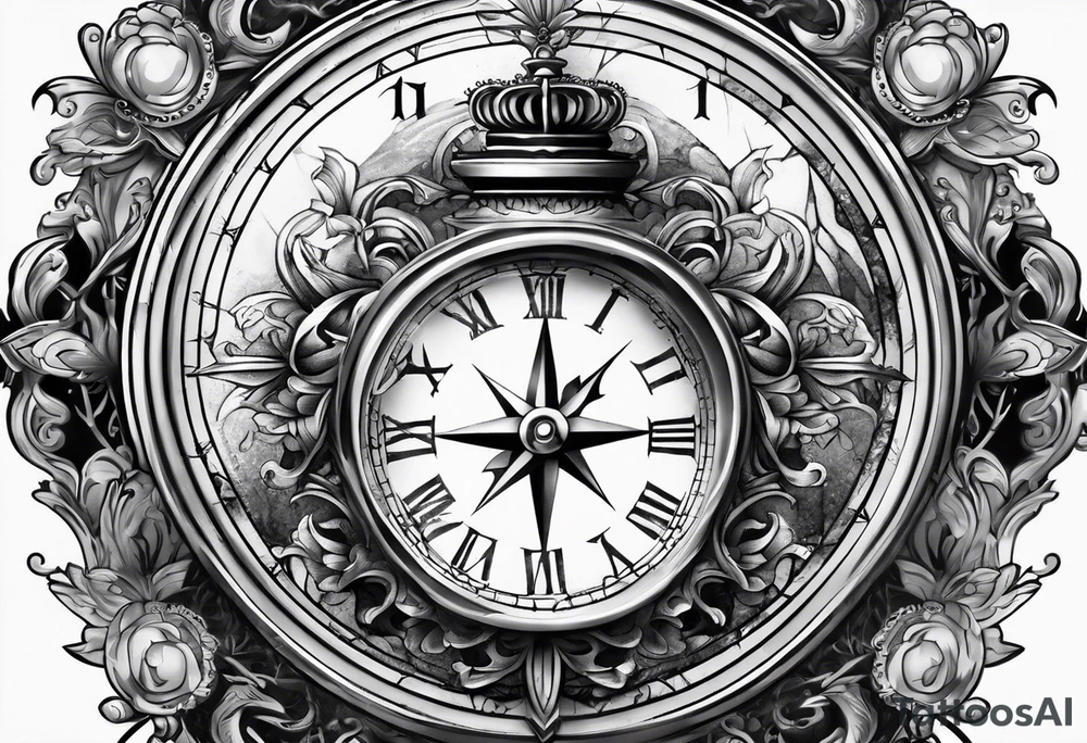 Cross  with clock and compass tattoo idea