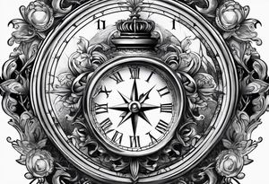 Cross  with clock and compass tattoo idea