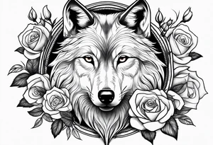 wolf with roses tattoo idea