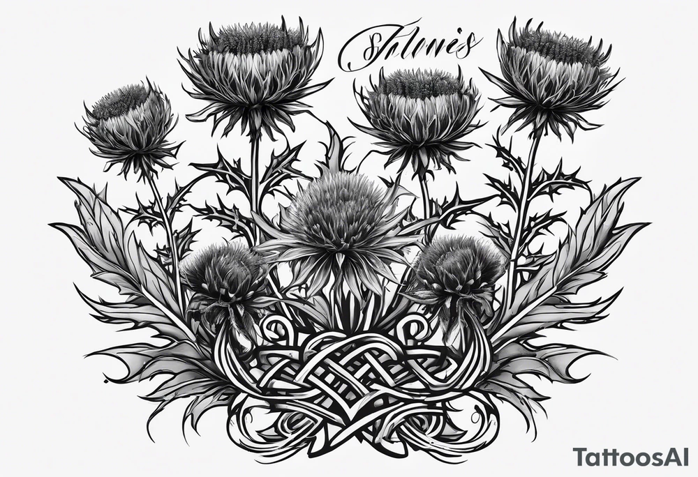 three thistles + Celtic knots + the words always remember there is nothing worth sharing like the love that let us share our names tattoo idea