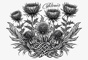 three thistles + Celtic knots + the words always remember there is nothing worth sharing like the love that let us share our names tattoo idea