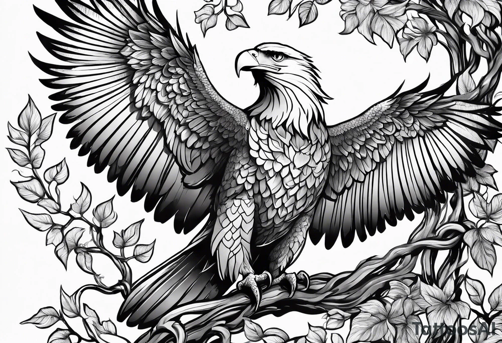 Leafy vines with eagle tattoo idea